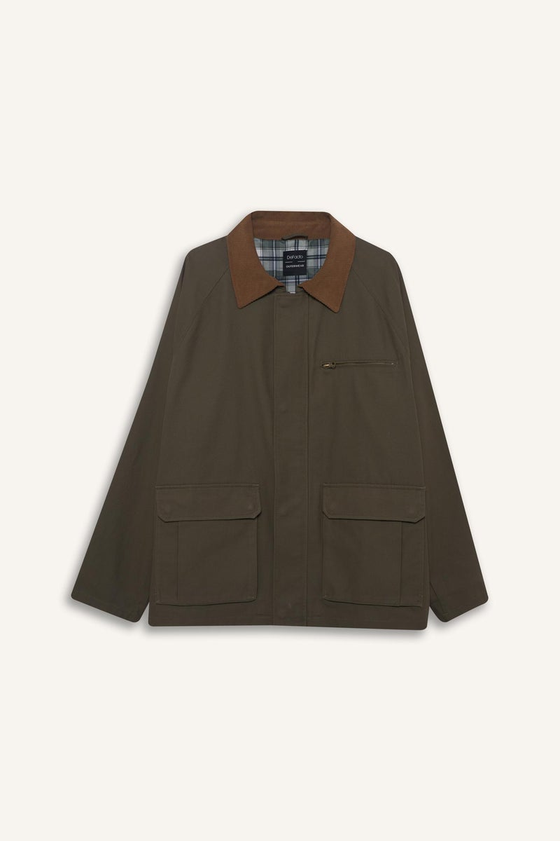 DeFacto Green Man Regular Fit Shirt Collar Lined Cotton Zippered Jacket Casual - Image 3